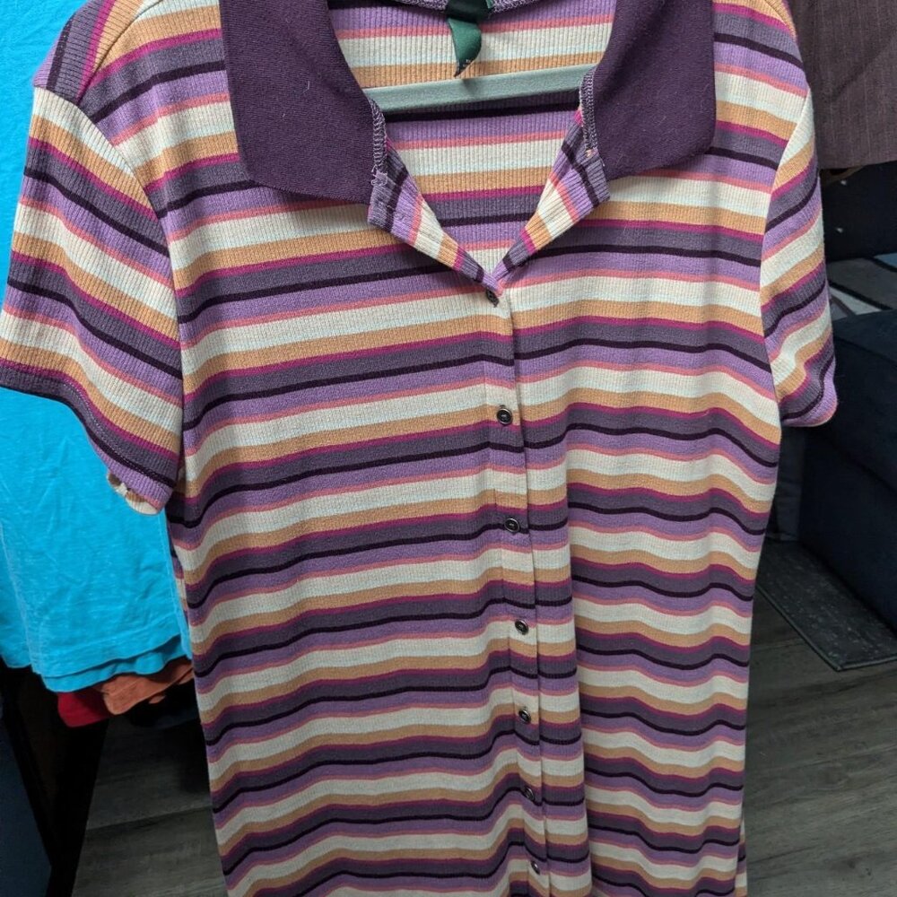 Wild Fable Button Down Multicolor Stripped Dress w/ Collar XXL